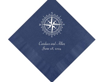 Nautical Compass Wedding Napkins Personalized Set of 100 Napkins Beach Wedding