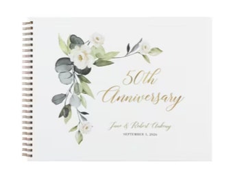 Floral 50th Anniversary Spiral Bound Guestbook Party Supplies Decorations Guest Book Golden Wedding