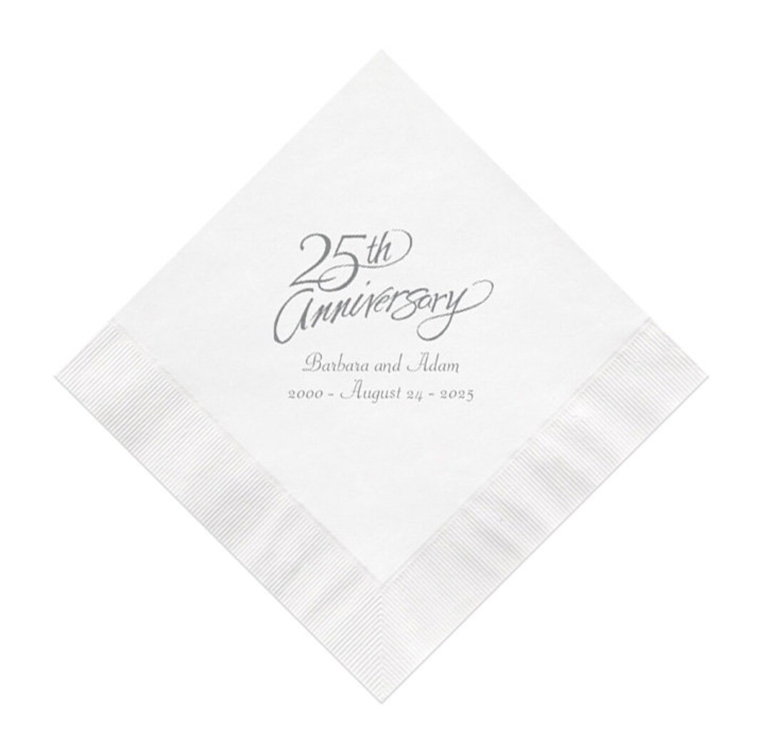 25th Wedding Anniversary Napkins Personalized Set of 100 Napkins
