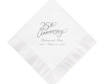 25th Wedding Anniversary Napkins Personalized Set of 100 Napkins Anniversary Party Supplies