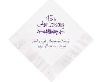 Rose Design 45th Wedding Anniversary Napkins Personalized Set of 100 Napkins Anniversary Party Supplies