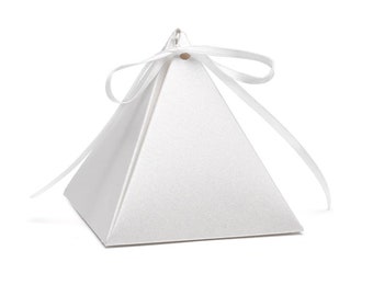 Pyramid White Shimmer Wedding Favor Boxes (Pack of 25) Wedding Favor Ideas Elegant