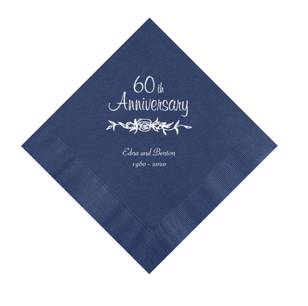 60th Wedding Anniversary Napkins Rose Design Personalized Set of 100