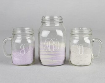 Monogram Mason Jar Personalized Unity Wedding Sand Ceremony Set