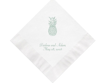 Pineapple Personalized Wedding Napkins Set of 100 Tropical Destination Themed USA Tiki Party