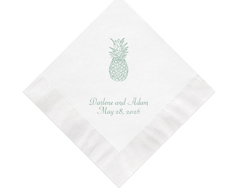 Pineapple Personalized Wedding Napkins Set of 100 Tropical Destination Themed USA