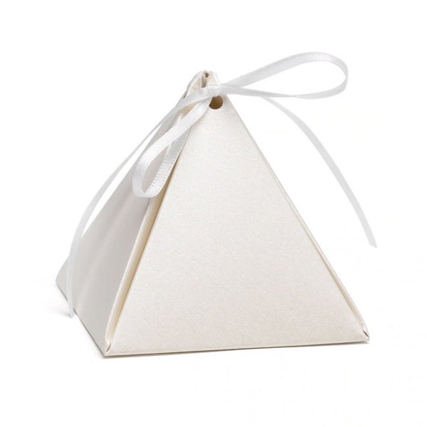 Pyramid Ecru Cream Shimmer Wedding Favor Boxes (Pack of 25) Wedding Favor Ideas Elegant