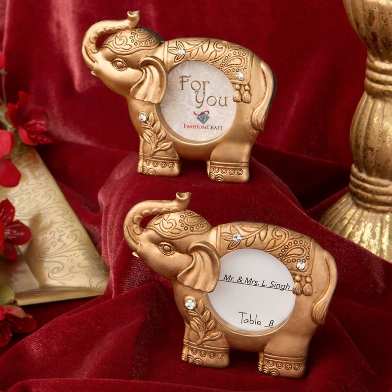 Pack of 5 Wedding Reception Supplies Favors India Indian Elephant Gold Place Card Holder Frames