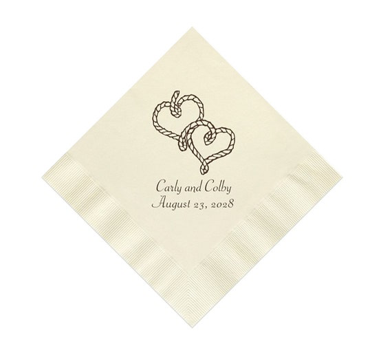 Cowboy Rope Hearts Western Wedding Napkins Personalized Set of 100 Paper Reception Cocktail Party