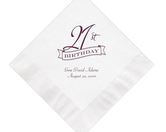 21st Birthday Party Napkins Personalized Set of 100 Napkins Twenty First 21