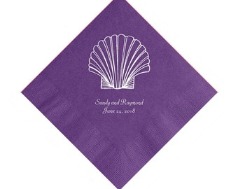 Seashell Design Wedding Napkins Personalized Set of 100 Nautical Beach Bridal Ideas Shell