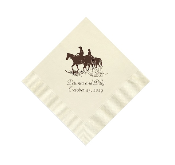 Cowboy Couple on Ranch with Horses Western Wedding Napkins Personalized Set of 100 Paper Reception Cocktail Party