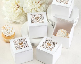 White Cupcake Boxes With Window - 3.5" Party Favor Containers For Weddings & Events (25/50/100 Count) 2 thumbnail image