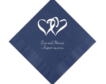 Double Hearts Wedding Napkins Personalized Set of 100 Paper Valentine Linked Cocktail Reception Decor Bridal Shower Decorations