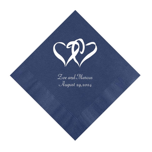 Double Hearts Wedding Napkins Personalized Set of 100 Paper Heart Valentine Linked Cocktail Reception Decor Bridal Shower Decorations