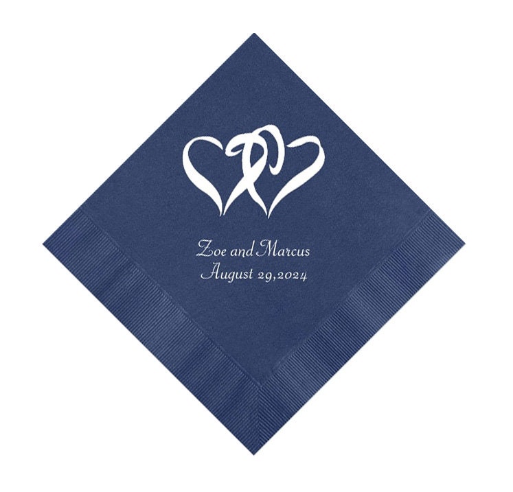 Heart cocktail napkins for Wedding  Lavender paper napkins with your custom text personalized for your special day available in 26 colors