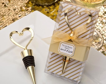 Gold Heart Design Wine Bottle Stopper Wedding Favors (Pack of 10) Any Season Party Gold Practical Favor Holiday Wedding New Year