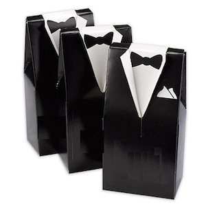 Tuxedo Favor Boxes (Pack of 25) Wedding Party Favors Black or Brown