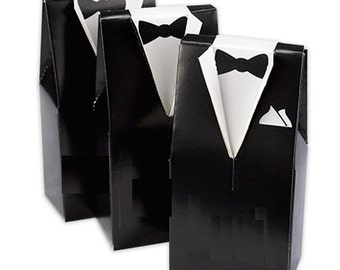 Tuxedo Favor Boxes (Pack of 25) Wedding Party Favors Black or Brown