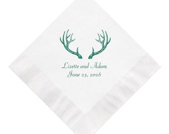 Antler Wedding Napkins Personalized Set of 100 Rustic Woodland Theme Wedding