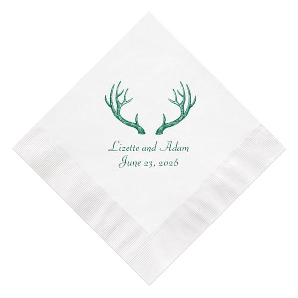 Antler Wedding Napkins Personalized Set of 100 Rustic Woodland Theme Wedding