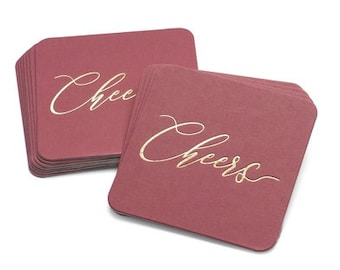 Cheers Wedding Drink Coasters (Set of 25) Reception Holiday Christmas Party Supplies Burgundy Red
