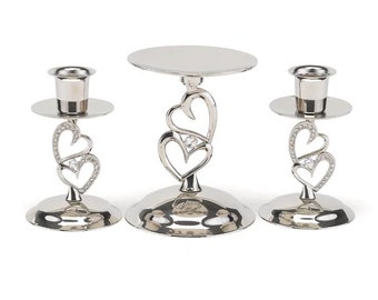 3 Piece Sparkling Love Wedding Unity Candle Holder Stand Silver