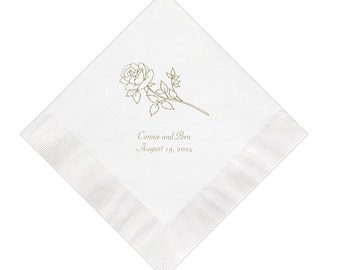 Rose Wedding Napkins Personalized Set of 100 with Roses Garden Reception Party Supply Floral Flowers