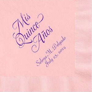 Mis Quince Anos Birthday Napkins Personalized Set of 100 Custom Printed 15 Fifteen Fifteenth Party Supplies Spanish image 4