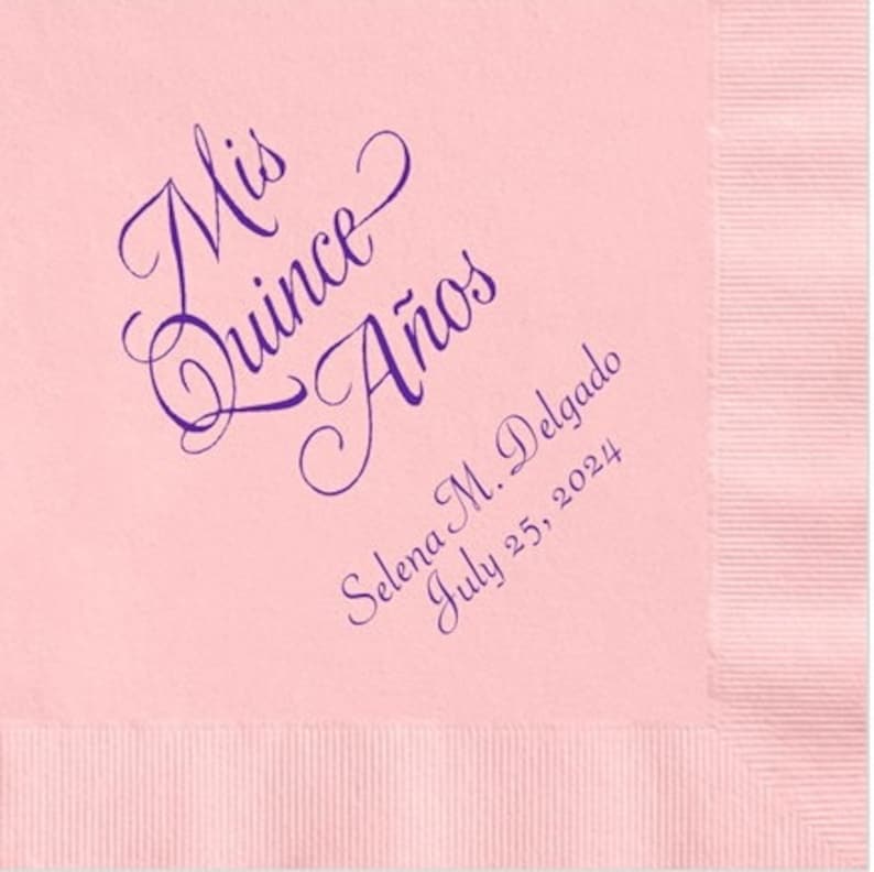 Mis Quince Anos Birthday Napkins Personalized Set of 100 Custom Printed 15 Fifteen Fifteenth Party Supplies Spanish image 4
