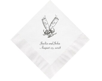 Toasting Glasses Wedding Napkins Personalized Set of 100 Reception Decor Champagne Flutes Cocktail Luncheon