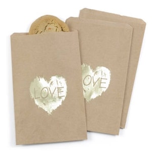 Gold Heart Kraft Paper Rustic Wedding Favor Bags Cake Bags (Pack of 25)