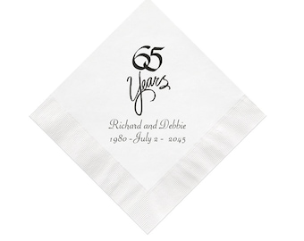 65 Years 65th Wedding Anniversary Napkins Personalized Set of 100 Party Supplies Birthday Decorations