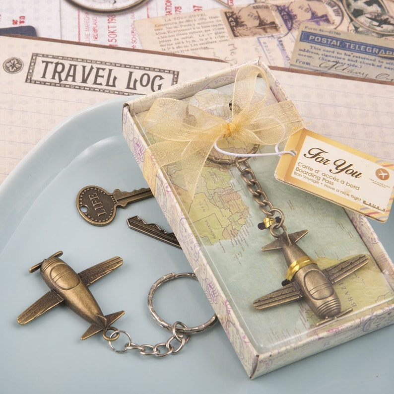 Airplane Travel Themed Wedding Key Chain Favors pack of 10 Etsy