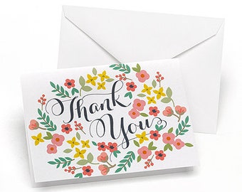 50 Spring Floral Wedding Thank You Cards (Pack of 50) Notes with Flowers