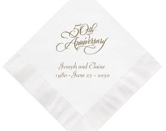 Scripty 50th Golden Wedding Anniversary Napkins Personalized Set of 100 Decorations Party Supplies USA