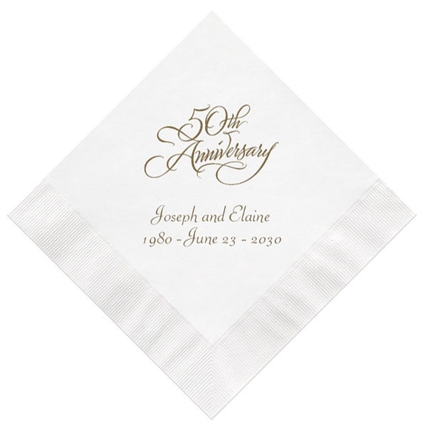 Scripty 50th Golden Wedding Anniversary Napkins Personalized Set of 100 Decorations Party Supplies USA