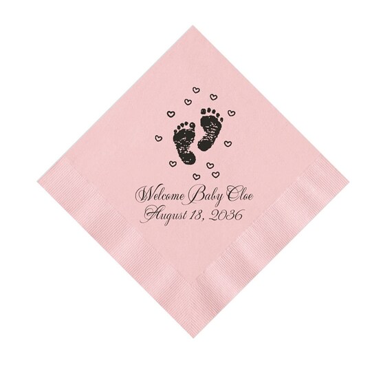 Personalized Baby Feet Footprint and Hearts Napkins Set of 100