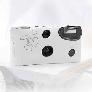 Single Use White with Double Linked Hearts Wedding Disposable Single Use Cameras (Pack of 10) Camera