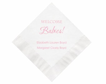 Personalized Welcome Babies Set of 100 Baby Shower Napkins Twins Triplets