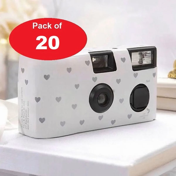 Single Use Silver Hearts Wedding Disposable Single Use Cameras (Pack of 20) Camera