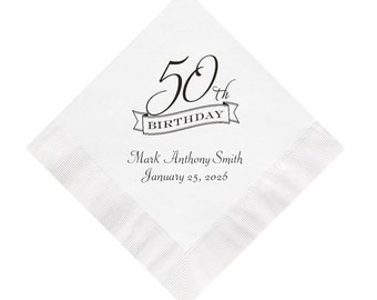 50th Birthday Party Napkins Personalized Set of 100 Custom Printed Over the Hill Big 50 Fiftieth Paper Napkin Decorations Decor