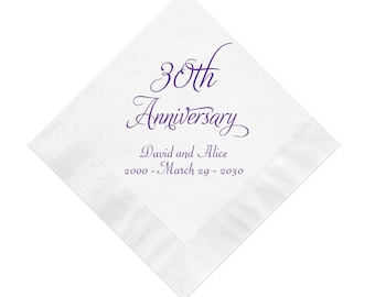 Scripty 30th Anniversary Napkins Personalized Set of 100 Party Supplies Wedding Thirtieth