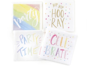 Colorful Rainbow Mix Birthday Cocktail Paper Napkins Set of 48 Party Supplies