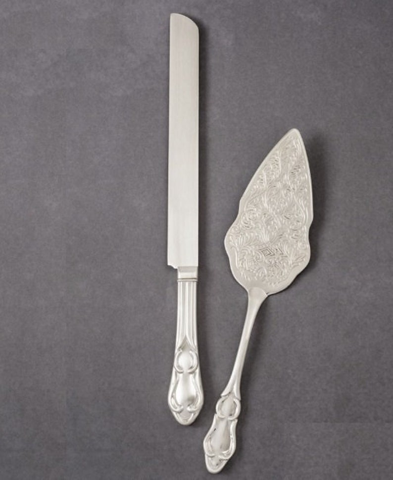 Engraved Brushed Silver Wedding Cake Knife Set Wedding Accessories Bridal Personalized Server Free Shipping