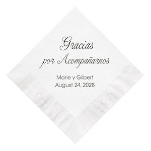 Gracias por Acompañarnos Wedding Napkins Personalized Set of 100 Spanish