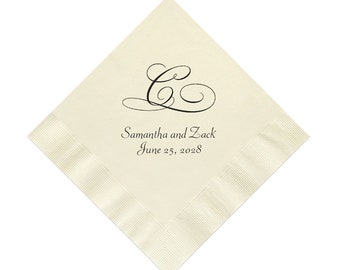 Single Initial Wedding Napkins Personalized Set of 100 Monogrammed Elegant Monogram Reception Cocktail Supplies