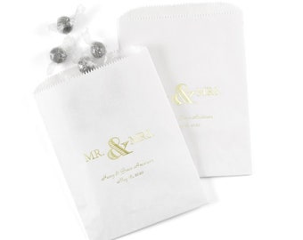 Mr. and Mrs. Wedding Cake Favor Bags (Pack of 50) Treat Bag Reception Favors White