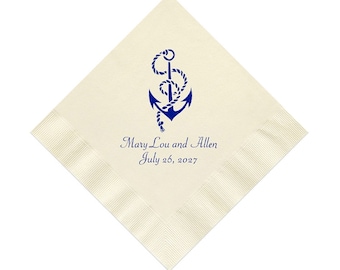 Anchor Wedding Napkins Personalized Set of 100 Cocktail Nautical Beach Sailing Themed Party Supplies