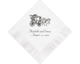 Princess Coach Carriage Wedding Napkins Personalized Set of 100 Cinderella Fairy Tale Fairytale